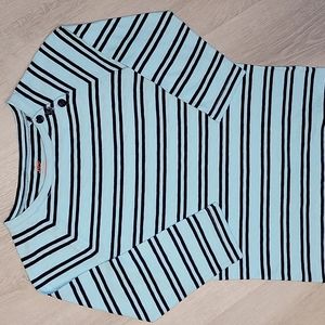 Joe Fresh Small turquoise and navy blue cotton long sleeved striped top [71]